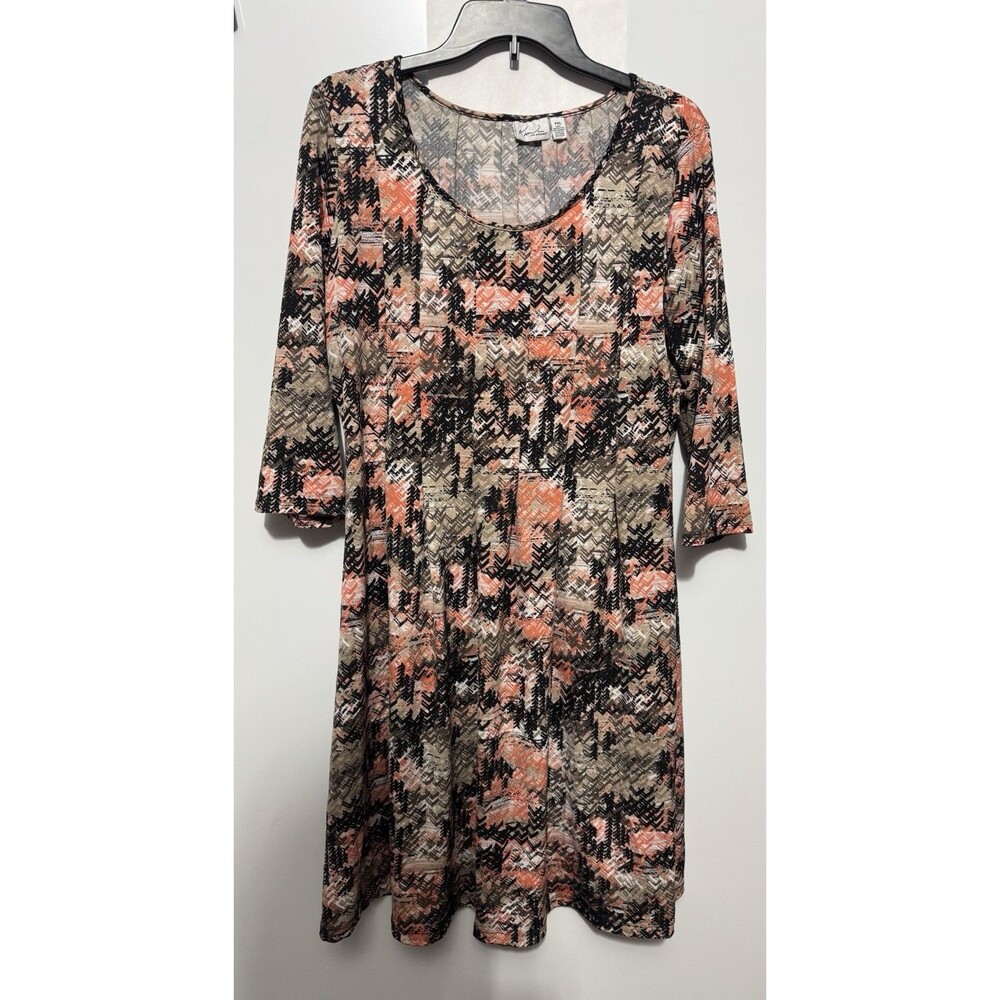Kim Rogers Petite XL Dress 3/4 Sleeve Scoop Neck Black White Coral